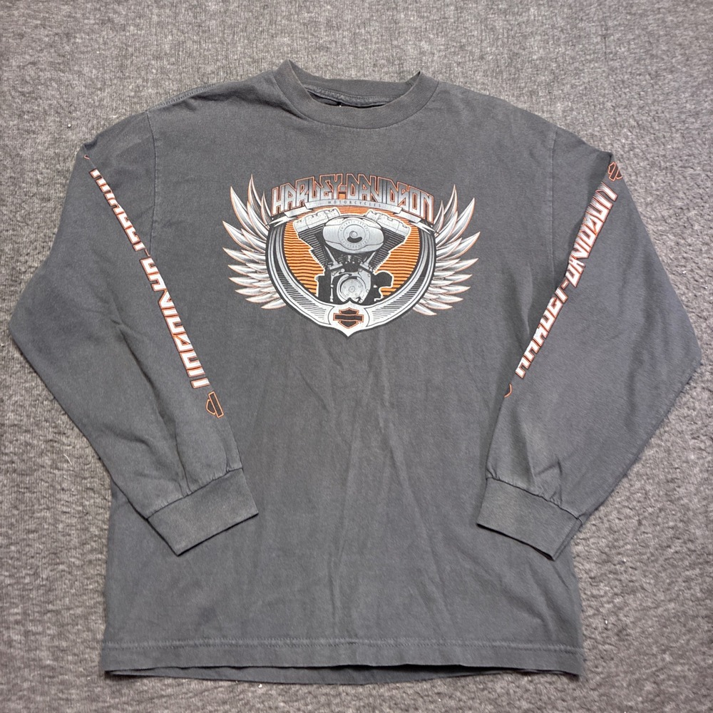 Harley-Davidson Long Sleeve Shirt Mens Medium Gray Graphic Sleeve Print - Picture 2 of 10